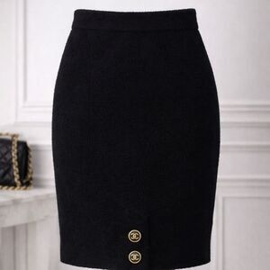 Vintage CHANEL Boutique Black Wool Pencil Skirt FR34 US2 Karl Lagerfeld France